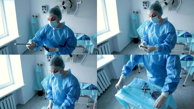 护士为手术准备医疗器械。