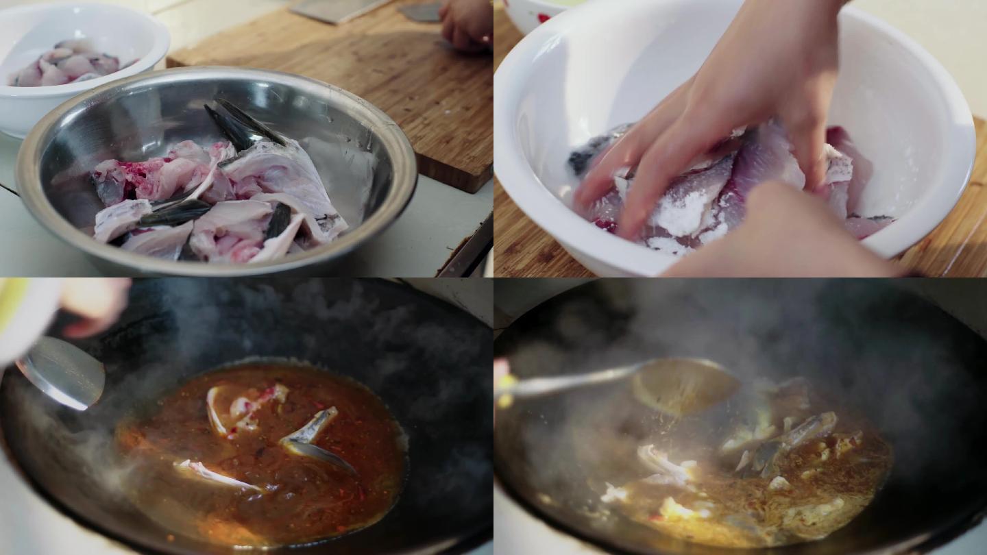 【4k原创】女人厨房制作水煮鱼片美食