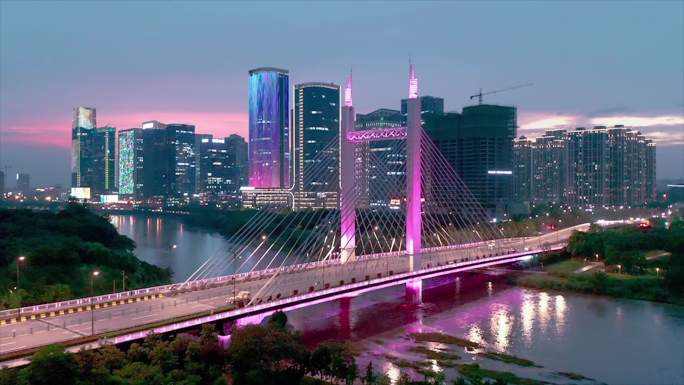 义乌城市地标夜景航拍