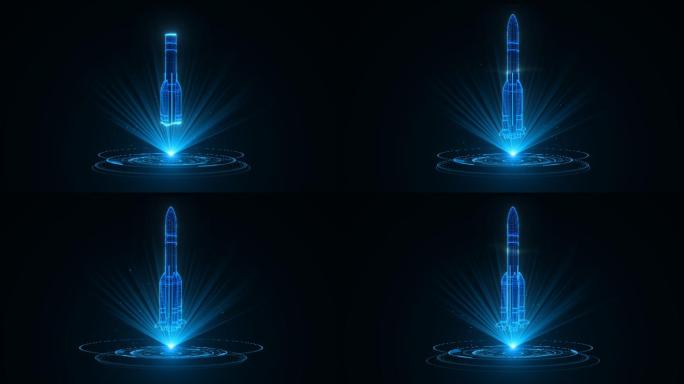 【原创】全息科技蓝色线框火箭动画带通道