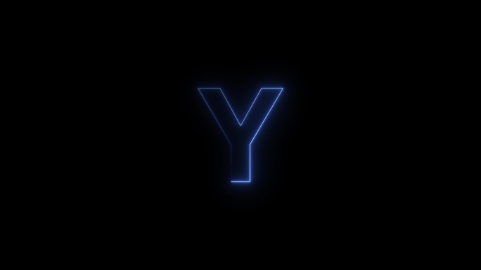 蓝色霓虹字体字母Y大写在一段时间后出现。黑色背景上的动画蓝色霓虹字母符号。股票视频