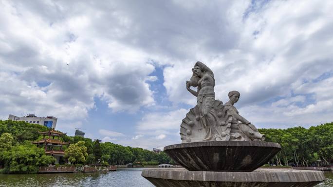 安徽蚌埠大塘公园雕塑延时摄影4k