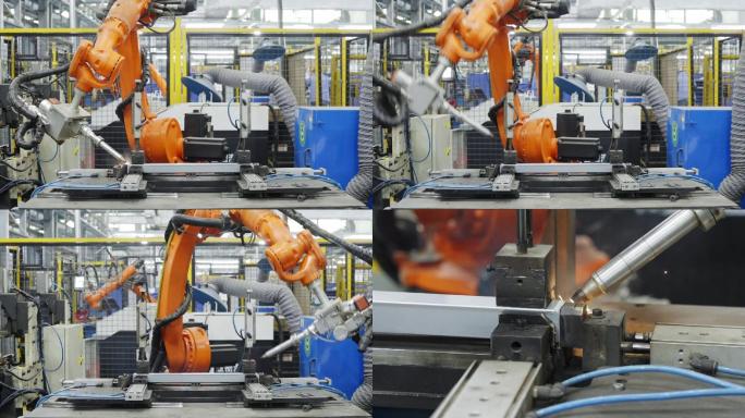 工厂全自动化机械臂焊接金属件