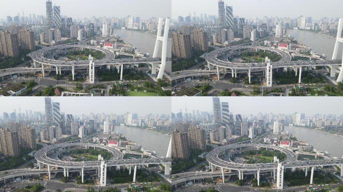 上海南浦大桥车流黄浦江全景4K航怕原素材