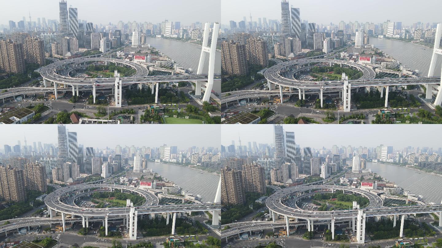 上海南浦大桥车流黄浦江全景4K航怕原素材