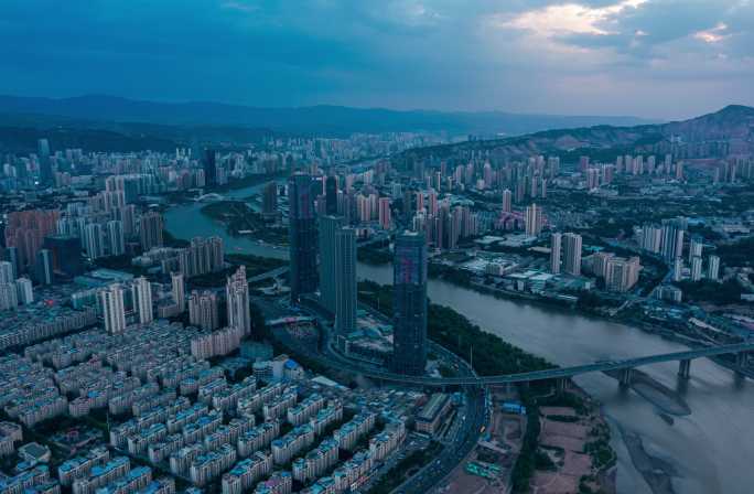 甘肃兰州黄河天水路名城广场航拍