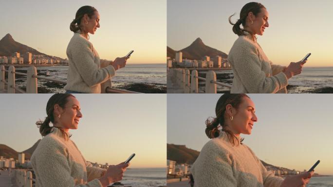一名女子在散步时使用手机的4k视频片段