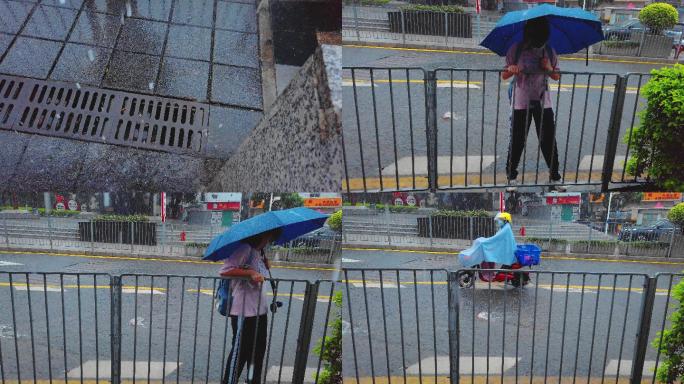 0009_D实拍城市下雨街道漫水大雨