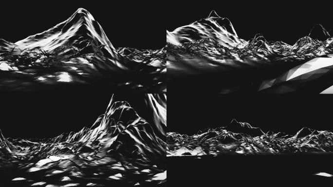【4K时尚背景】黑白炫酷闪动穿梭虚拟山体