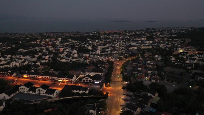 航拍西山太湖金庭镇夜景