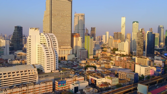 曼谷高层建筑天际线、城市规划、鸟瞰图、全景图