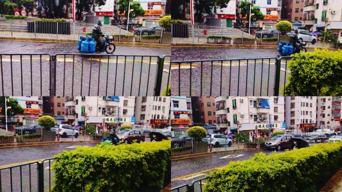 0010_实拍城市下雨街道漫水大雨