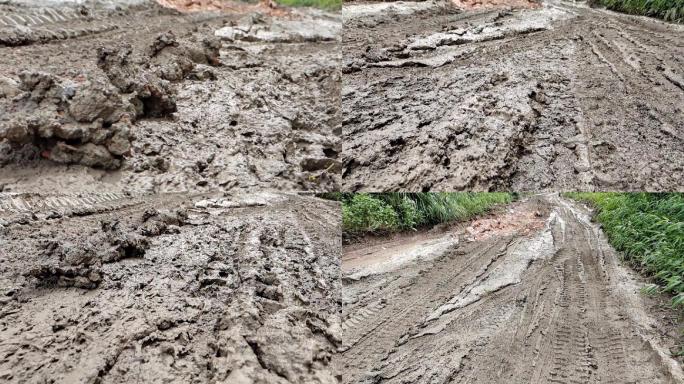 雨后泥泞山路烂路乡间小道雨水冲刷泥泞泥浆