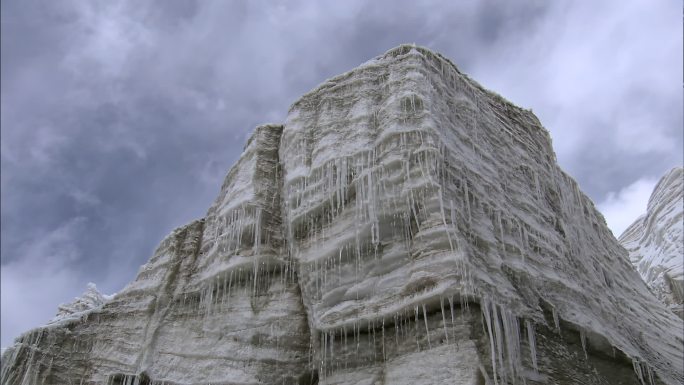 冰原雪山 蓝天白云 冰凌水滴 气候变暖