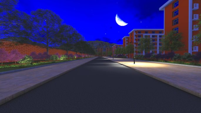 校园学校教学楼道路动画-夜景02