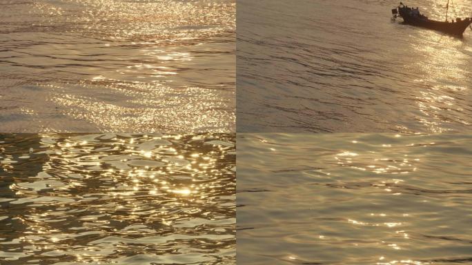金色梦幻，流光溢彩，波光粼粼的水面