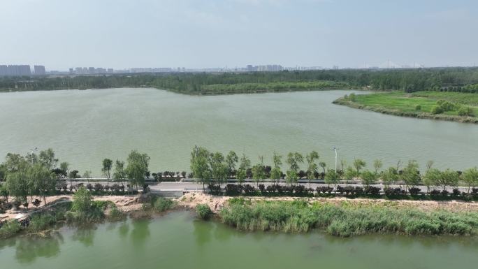 航拍济南龙湖湿地