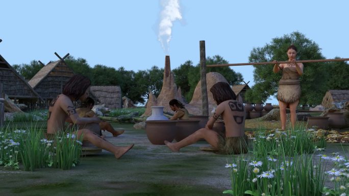 原始人作陶器  种水稻    原始人