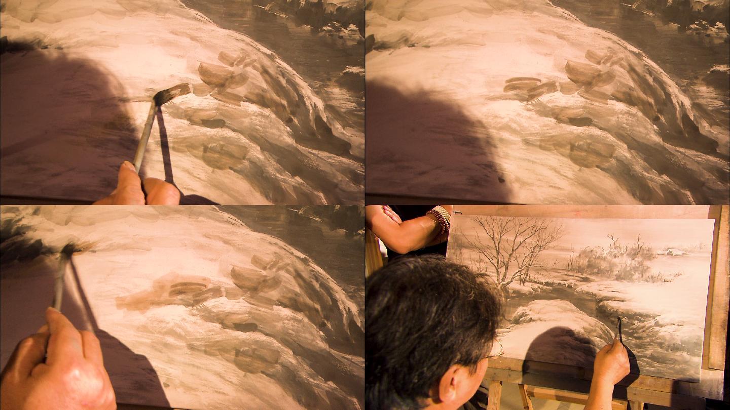 毛笔 陶瓷绘制 山水