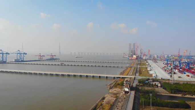苏通大桥 海门市 港口 码头 航运航拍