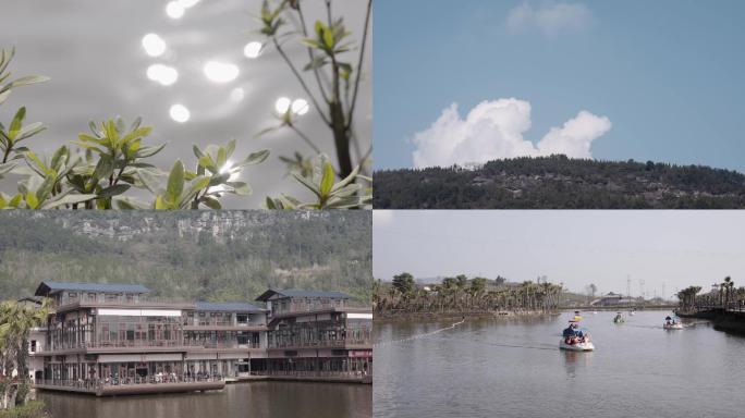 度假山庄湖水小船