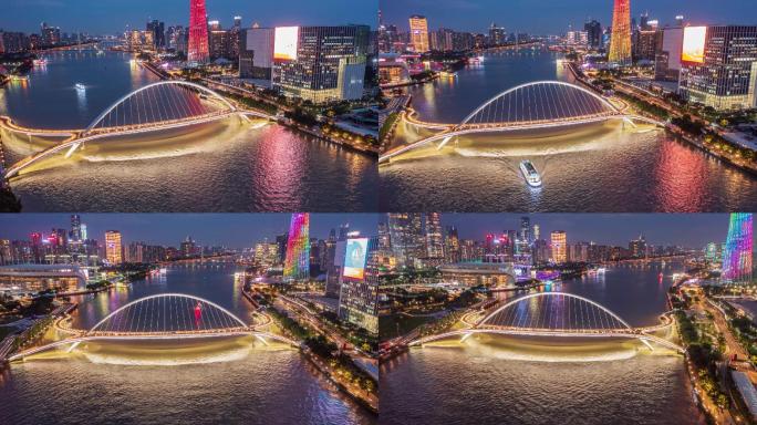 广州海心桥航拍夜景延时