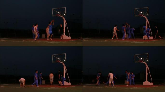 夜晚 打篮球 篮球场
