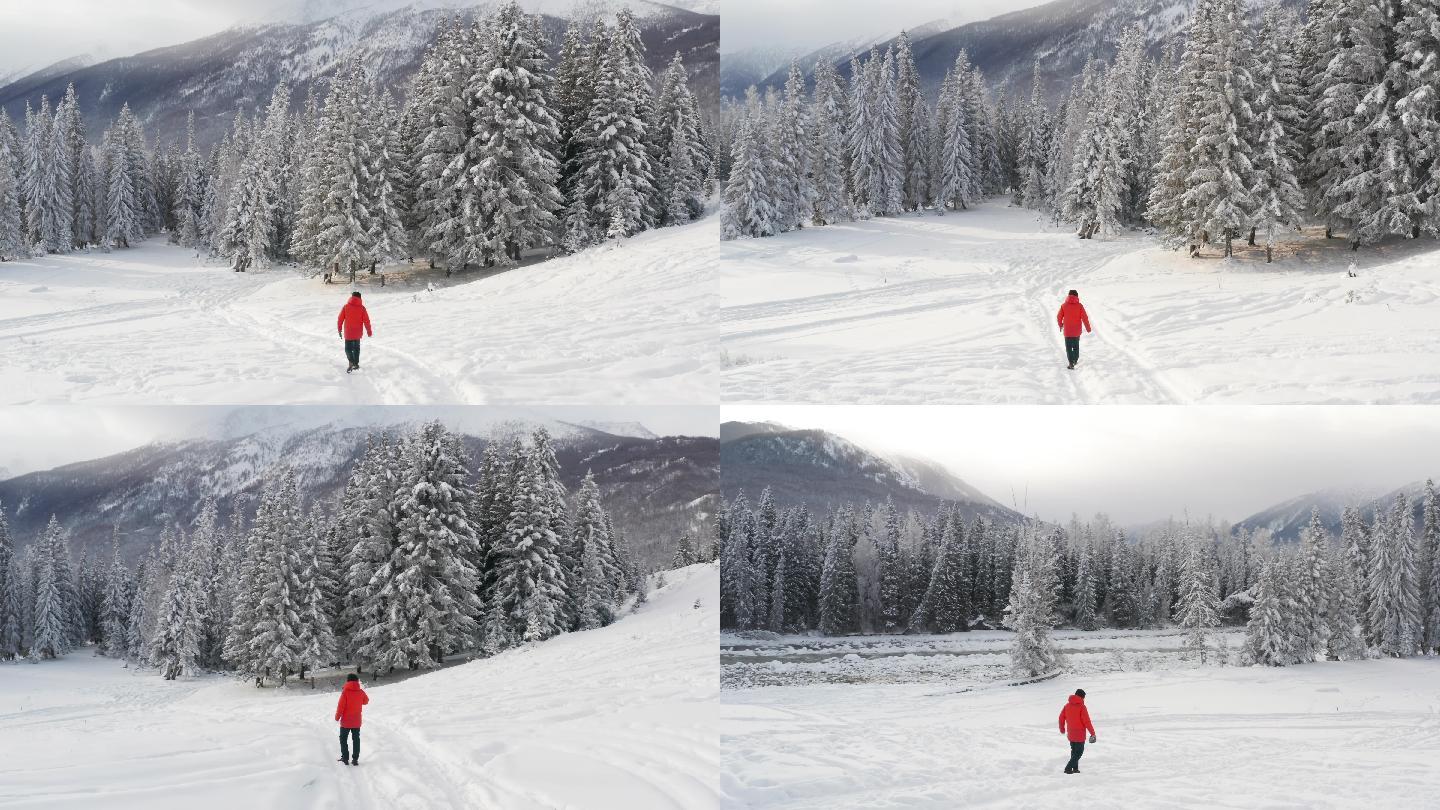 喀纳斯冬景雪中漫步电影感4k