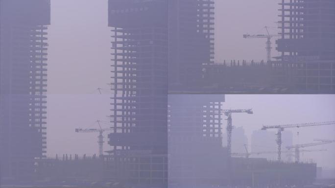 雾霾 建筑工地 吊机