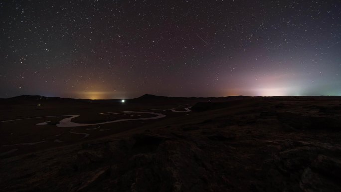 呼伦贝尔大草原的日落、银河、星空延时