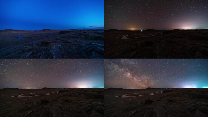 呼伦贝尔大草原的日落、银河、星空延时