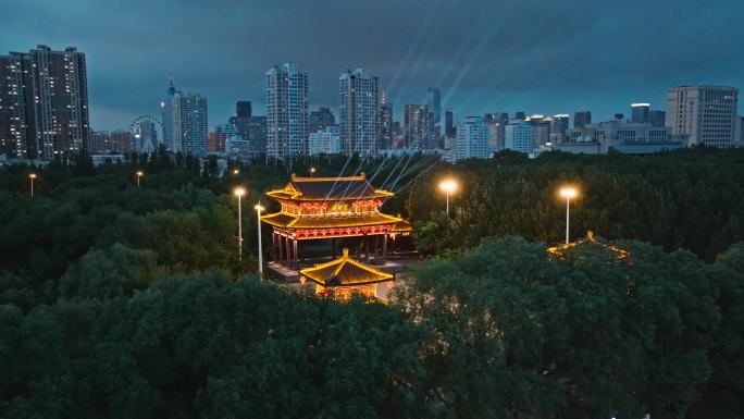 沈阳深水湾雲飏阁公园夜景航拍