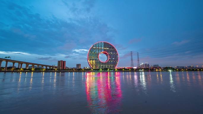 广州圆大厦地面夜景延时