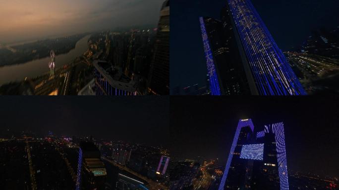 南京河西奥体地标穿越机夜景密度素材