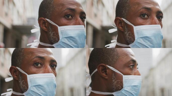 非洲裔美国人戴着新冠肺炎口罩