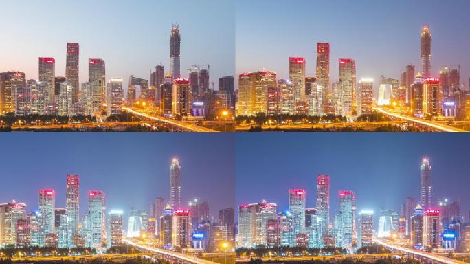 北京国贸建外SOHO日转夜固定机位车流延时摄影