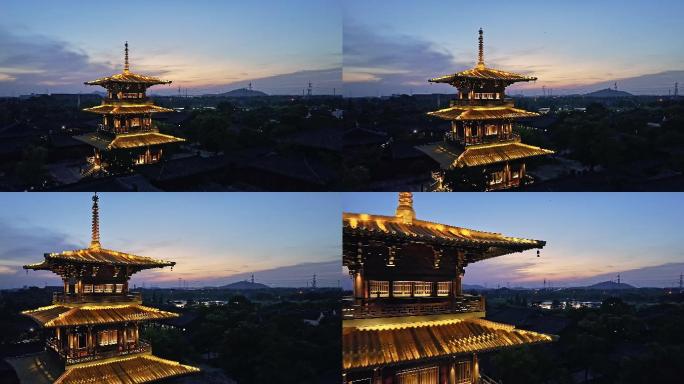 上海松江广富林文化遗址夜景航拍