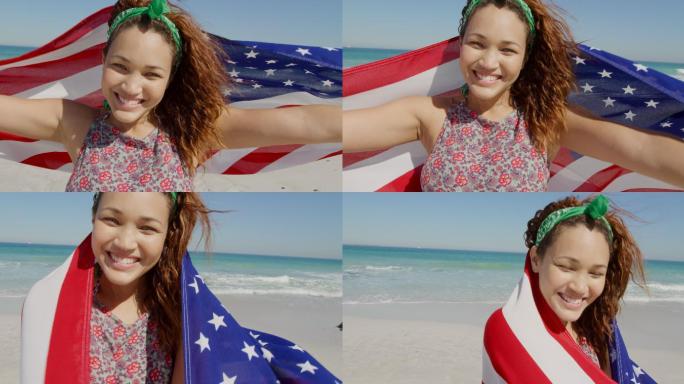 海边的年轻女子纱巾丝巾观光游玩旅游旅行开