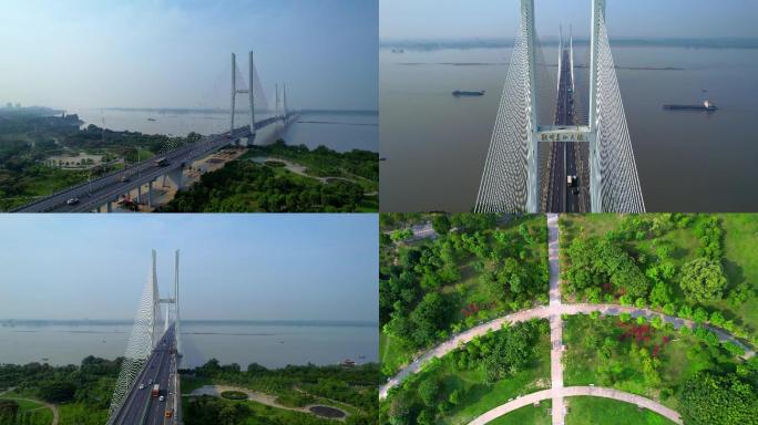 荆州长江大桥 滨江公园 航拍长江大桥