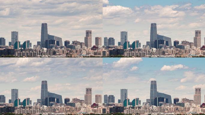 北京国贸城市天际线白昼广角固定机位延时摄影