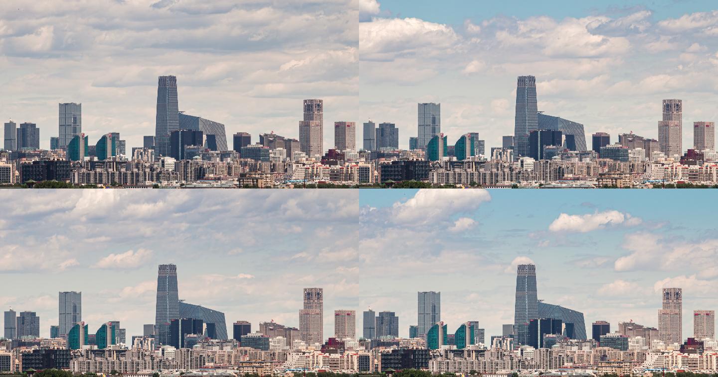 北京国贸城市天际线白昼广角固定机位延时摄影