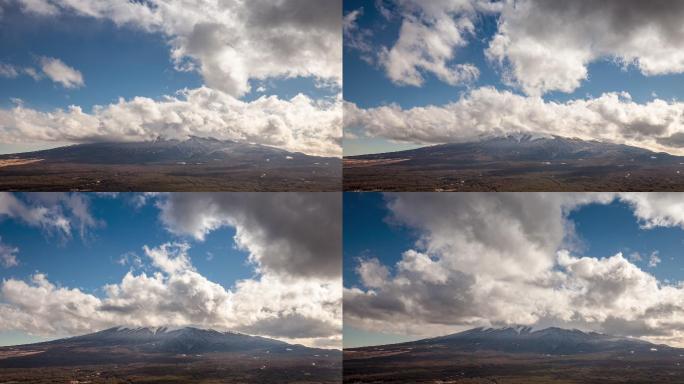 日本富士山和周围流动的云固定机位延时摄影