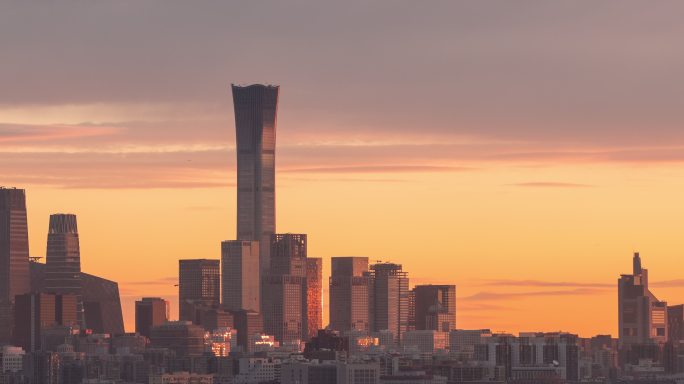 北京国贸城市天际线黄昏固定机位延时摄影