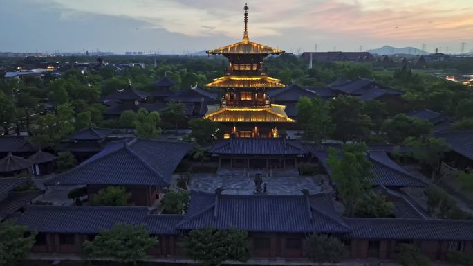 上海松江广富林文化遗址夜景航拍