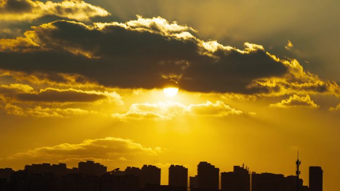 晚霞城市夕阳延时