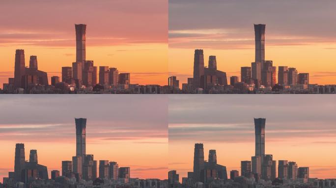 北京国贸城市天际线黄昏固定机位延时摄影