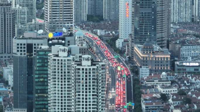 4K原素材-航拍上海复工复产繁忙城市交通