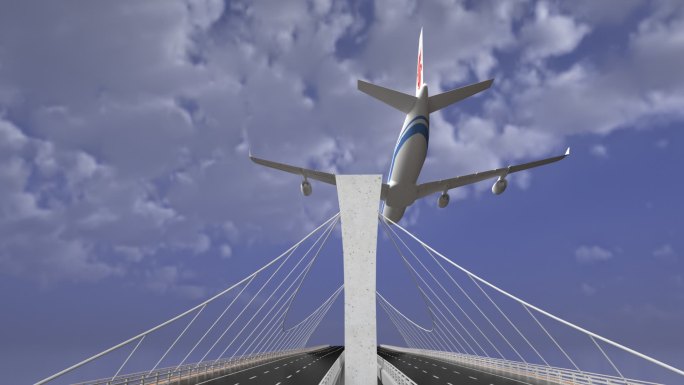 飞机飞过大桥