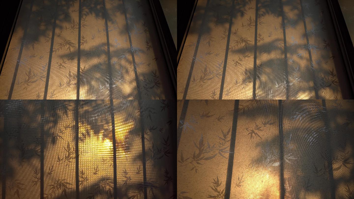 旧式窗户上摇摆的树影