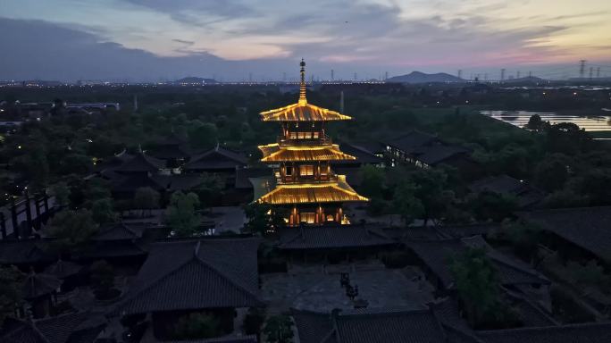 上海松江广富林文化遗址夜景航拍